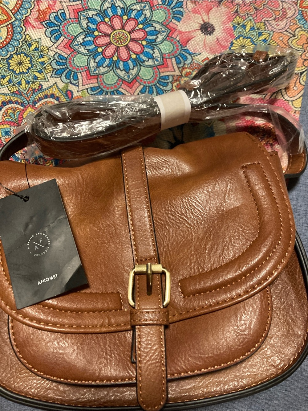 Brown Faux-Leather Buckle Crossbody Bag
